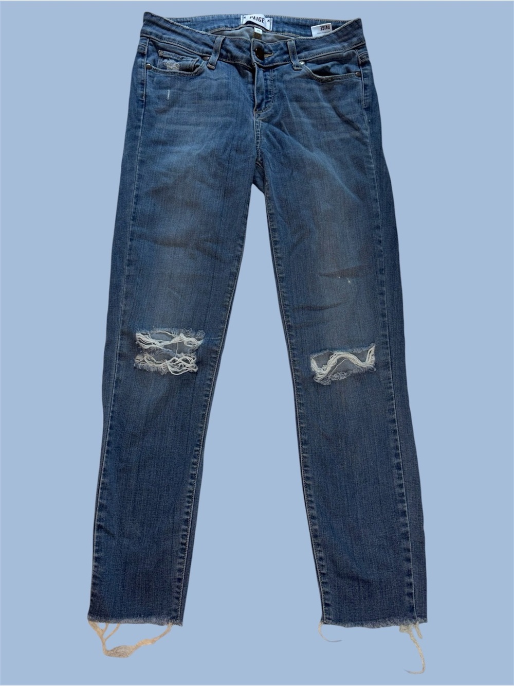 Paige Blue Distressed Skinny Jeans - 1 callout